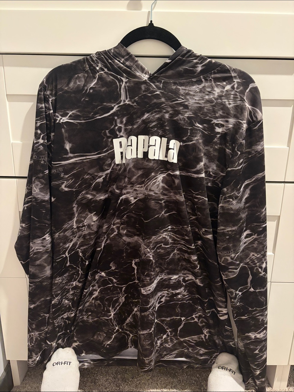 Men's Black Marble-Print Long Sleeve Hoodie Rapala